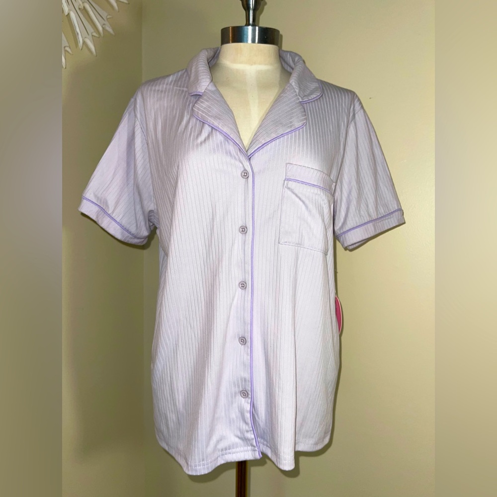 Spoiled Angel lavender ribbed short sleeves pajamas shirt top L